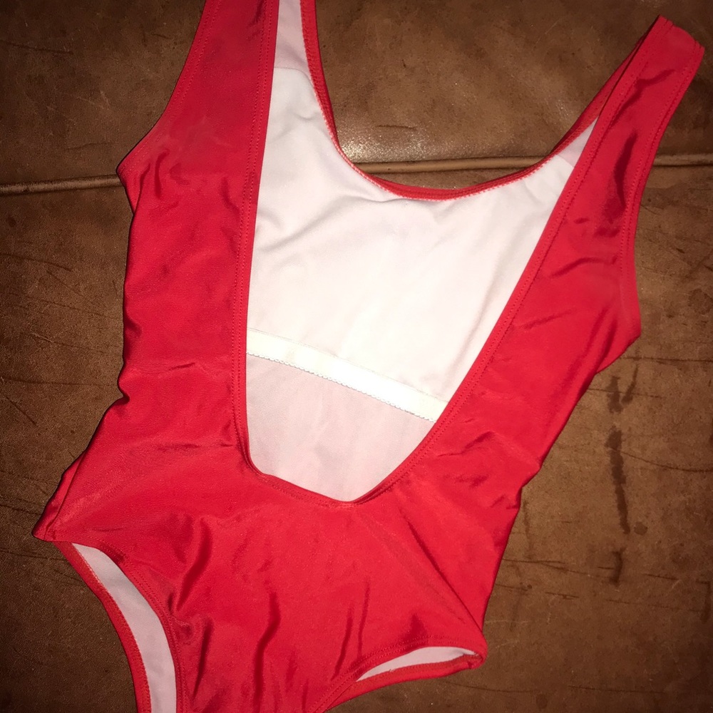 Red backless one piece cheeky bathing suit